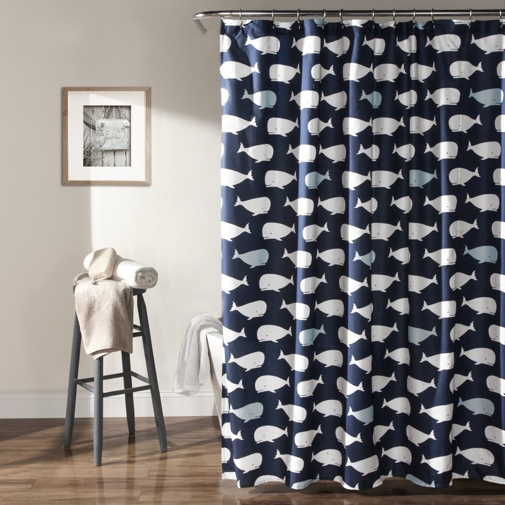 Lush Decor Whale Shower Curtain Ocean Fish Animal Print Design 72" x 72",